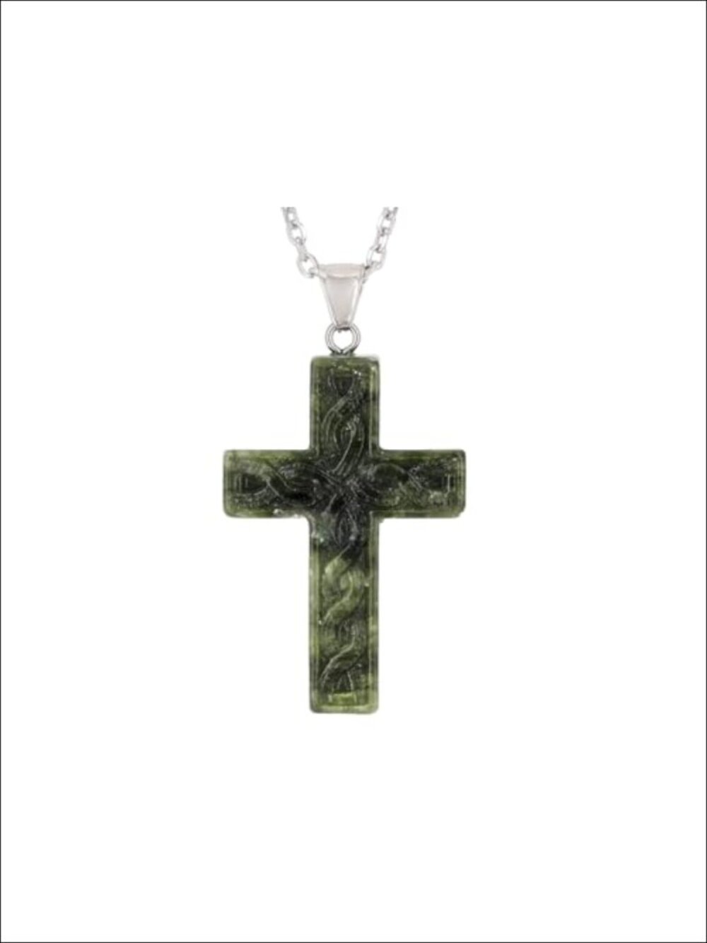 Celtic Cross Pendant Necklace Genuine Connemara Marble 24" Chain